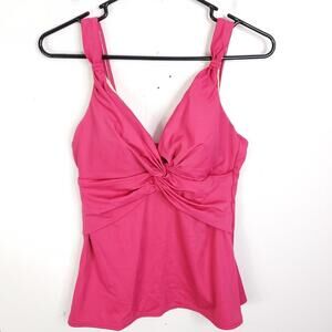 Miraclesuit Swim Top Womens Large Ruched Knotted Tankini Bright Pink Slimming